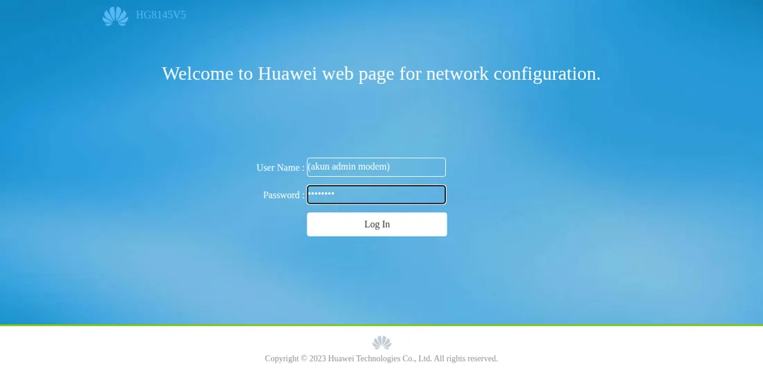 Halaman login web Huawei HG8145V5