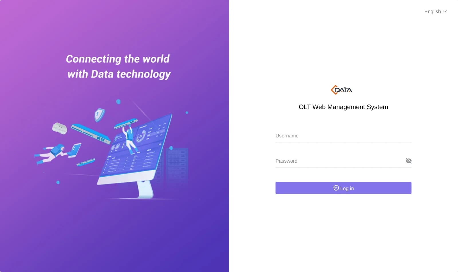 Halaman masuk OLT Web Management System CDATA yang dibuka lewat Billingvro Tunnel