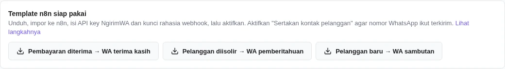 Kartu Template n8n siap pakai dengan tiga tombol unduh