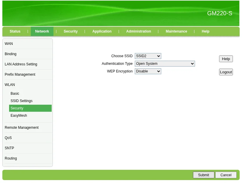 Security GM220-S: SSID2 Open System