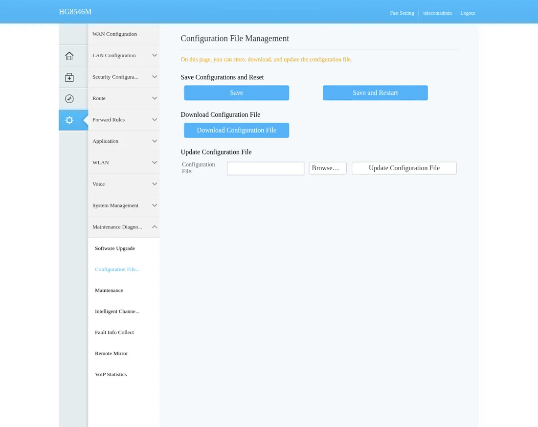 Configuration File Management Huawei: tombol Save dan Save and Restart