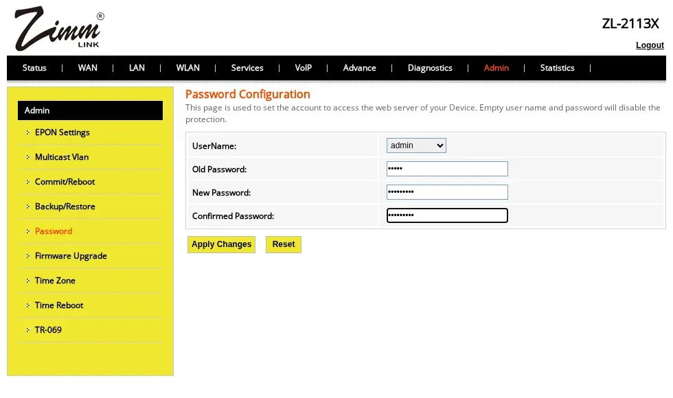 Admin Password Zimmlink: ganti sandi akun admin