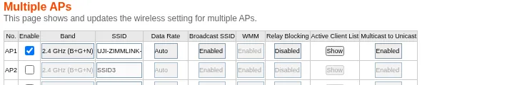 Multiple APs Zimmlink: AP1 diaktifkan dengan nama WiFi hotspot